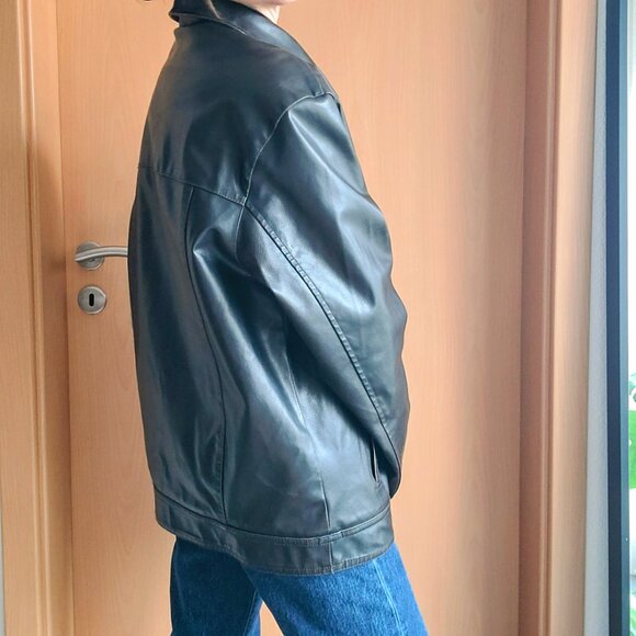 Vintage Genuine Leather Dark Brown Bomber Jacket Full Zip Sherpa Lining - Medium - Picture 3 of 11